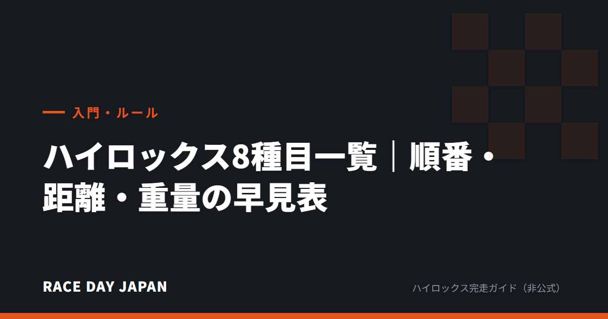 ハイロックス8種目一覧｜順番・距離・重量の早見表